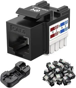 Cable Matters [UL Listed] 25-Pack 10Gbps Cat6 Keystone Jacks, RJ45 Keystone Jack, Ethernet Keystone Jack in Black with Keystone Punch-Down Stand for Patch Panel and Wall Plate
