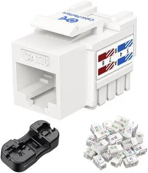 Cable Matters [UL Listed] 50-Pack 10Gbps Cat6 Keystone Jacks, RJ45 Keystone Jack, Ethernet Keystone Jack in White with Keystone Punch-Down Stand for Patch Panel and Wall Plate