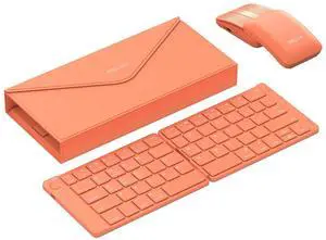 DELUX PockCombo Portable Keyboard and Mouse Wireless with Protective Case, Bluetooth Foldable Keyboard, 2-in-1 Sliding Mini Mouse with Pointer (Orange)