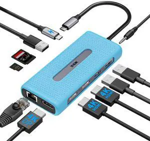 SSK USB C Docking Station Dual Monitor, 11 in 1 Triple Display Docking Station Multiport Adapter of 2 HDMI, Displayport, Ethernet, PD3.0, SD TF Card Reader, 3USBs for MacBook/Dell/HP/Lenovo Laptops