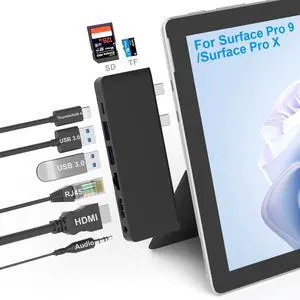 Surface Pro 9/Pro 11 Hub Docking Station with 4K HDMI, Thunerbolt 4(8K Video+40Gbps+100W Power), 100M Ethernet, USB3.0, SD TF Card Slot, 3.5mm Audio, Triple Display for Surface Pro 9/Pro X Accessories