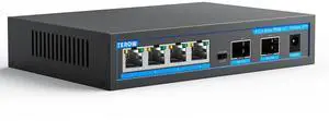4-Port 2.5Gb PoE Switch add 2-Port 10Gb SFP+, TEROW 6 Ports 2.5G POE+ Switches Base-T & 2*10G SFP+ Ethernet, Compatible with Gigabit&10Gb, Desktop/Wall Mount, Ideal for AP, Camera,Home,Gaming,Office