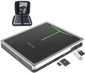Guamar External CD DVD Drive: Portable USB-C Burner for Laptop PC Mac Windows 11 with SD/TF Slot/2 USB Ports/Carrying Case - Plug & Play - High-Speed Read Write Music/Movie/Video