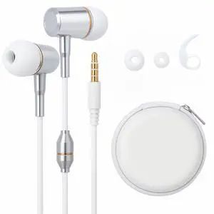 ATMOSURE Air Tube Headphones  Anti Radiation EMF Free Headphones (3.5mm Jack)  with Microphone, Volume Control, Clipper, Ear Tips and Carry Case