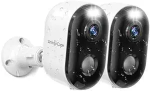 Armorcope Security Cameras Wireless Outdoor, Battery Powered 2k Color Night Vision, AI Motion Detection, IP66 Weatherproof, 2-Way Talk, SD/Cloud Storage, 2.4Ghz WiFi Cameras for Home Security(2 Pack)