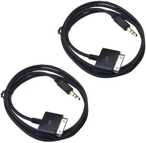 ClipGrip 2 PCS Stereo 3.5mm AUX Input to 30-Pin Male Dock Universal Connector Cable Adapter (4.9 FT, Black)