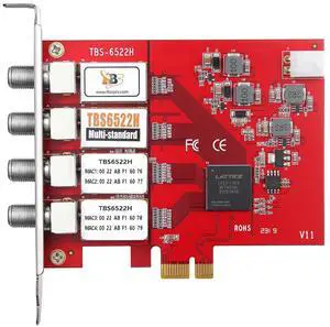 TBS6522H Quad Tuner PCIe Card DVB-S2X S2 S T2 T C2 C ISDB-T ATSC1.0 Multi Standard Digital TV Card Live TV/Window/Linux/HTPC/IPTV Server