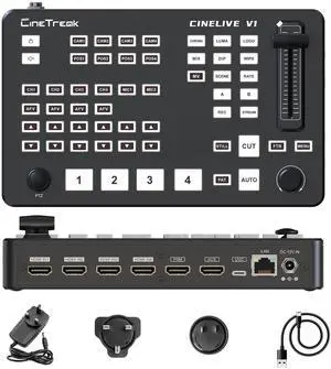 CINETREAK Cinelive V1 Vertical Livestreaming Video Switcher Mixer with PVW/PGM Output PTZ Camera Control,RTMPs livestream for ins, tiktok