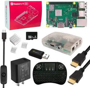 Raspberry Pi 3 B+ Model B Plus Starter Kit w/Mini Wireless Keyboard 5v3a UL Listed Charger HDMI Cable Heat Sink, 32GB MicroSD Card