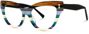 VOOGLAM Stylish Oversize Cateye Blue Light Blocking Glasses for Women Anti Eyestrain UV Eyewear Striped Dalila
