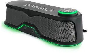 ENHANCE SB1 High Excursion Computer Soundbar - USB Powered Computer Speaker, Under Monitor Speaker with 10W Peak, LED Volume Control Knob, Headset Pass Through, Gaming Soundbar for PC