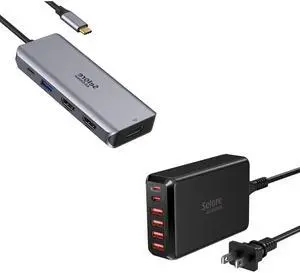 USB C Charging Station and 9 in 1 USB C Docking Station Dual Monitor, Multiple USB Charging hub Desktop Dual USB-C Wall Charger Adapter for iPhone 14 Pro Max/13, iPad Pro, Switch, Home, Office