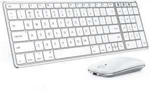 seenda Bluetooth Keyboard and Mouse for Mac, SKM64-2 Multi-Device Rechargeable Slim Wireless Keyboard Mouse Stainless Steel Full Size, Compatible with MacBook Pro/Air, iPad, iMac - White Silver