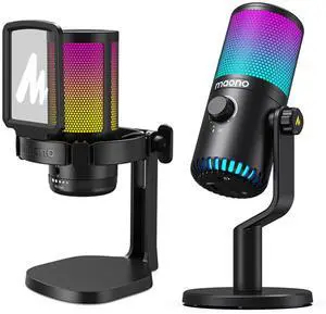 MAONO USB Gaming Microphone for PC, Condenser Mic with Noise Cancellation, Software, RGB Lights, Mute, Gain for Streaming, Recording, Podcast, Chat, GamerWave DM30 RGB DGM20