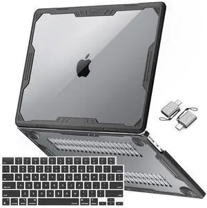 MOSISO Compatible with MacBook Air 13 inch Case 2025-2022 M4 A3240 M3 A3113 M2 A2681, Symmetric Geometric Heavy Duty Hard Case with TPU Bumper&Keyboard Skin&Type C for MacBook Air 13.6, Black