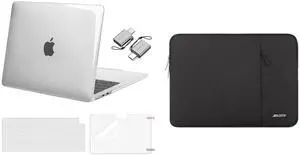 MOSISO Compatible with MacBook Air 13.6 inch Case 2022 2023 A2681 M2, Plastic Hard Case&Vertical Sleeve Bag with Pocket&Keyboard Skin&Screen Protector&Type C Adapter 2 Pack, Crystal Clear&Black
