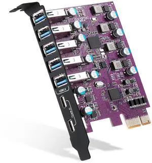 7-Ports PCIe to USB 3.0 Expansion Card (2 USB Type-C and 5 USB Type-A Ports), Internal Converter PCI Express Expansion Card for Desktop PC Card, Support Windows XP/7/8/10 and MAC OS (Purple)