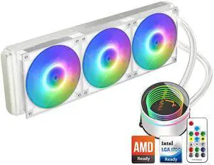 Dracaena.io AIO CPU Cooler, Color Change Remote, 360mm Radiator, ARGB PWM Fans Quiet Less Than 27DBA, Compatible with AMD AM5/AM4-Intel LGA 1700/1200/115X, Leakproof Technology, High Flow Pump, White