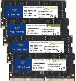 Timetec 64GB KIT(4x16GB) DDR4 2400MHz PC4-19200 Non-ECC Unbuffered 1.2V CL17 2Rx8 Dual Rank 260 Pin SODIMM Laptop Notebook PC Computer Memory RAM Module Upgrade (64GB KIT(4x16GB))