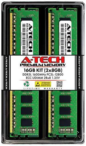 A-Tech Server 16GB Kit (2 x 8GB) 2Rx8 PC3L-12800E DDR3 1600MHz ECC Unbuffered UDIMM 240-Pin Dual Rank DIMM 1.35V Workstation Server Memory RAM Upgrade Stick Modules (A-Tech Enterprise Series)