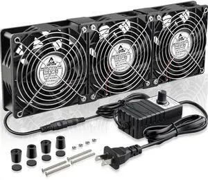 GDSTIME 3x 120mm Computer Fan with AC Plug,110V to 240V Variable Speed Controller High CFM 360mm Server Rack Fan for Window Exhaust Grow Tent Crawl Space Garage Ventilation Electronics Cabinet Cooling