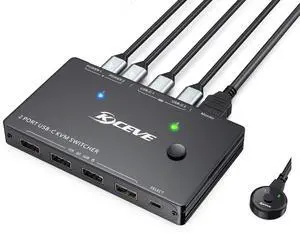Type-C KVM Switch 4K@60Hz, 2 Computers Share 1 Monitor and 4 USB Devices, Compatible With Thunderbolt 3, 87W Power Delivery, HDMI+USB+Type-C 3.1 Input