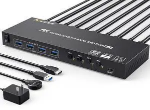 USB 3.0 KVM Switch HDMI 4 Port Support 4K@60Hz 2K@120Hz Simulation EDID,MLEEDA HDMI USB Switch for 4 Computers Share 1 Monitor and 4 USB 3.0 Port,with Desktop Controller and KVM Cables