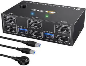 8K USB 3.0 Displayport KVM Switch 2 Monitors 2 Computers 8K@30Hz 4K@144Hz,MLEEDA Dual Monitor Displayport 1.4 KVM Switches with 4 USB 3.0 Port for USB Device,Wired Remote and USB Cables Included