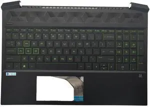 Jxjslp Replacement Upper Case Palmrest for HP Pavilion Gaming 15-EC 15Z-EC 15.6'' Series Laptop Top Cover Keyboard Assembly US Layout Green Backlit Keyboard L72597-001