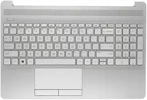 Replacement Upper Case Palmrest for HP 15T-DW 15-DW 15S-DU 15-DW0081WM 15-DW1033DX 15-DW1083WM 15-DW0083WM Series Laptop Top Cove Non-Backlit Keyboard Assembly L52023-001 AP2H8000510 Sliver