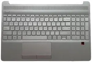 Replacement for HP 15-DW 15T-DW200 15T-DW300 15Z-GW000 15s-du Laptop Upper Case Palmrest Keyboard with Fingerprint Hole Touchpad Assembly Part L52155-001 Silver