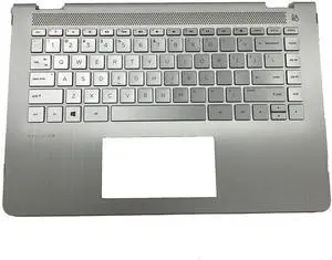 LTPRPTS Replacement Laptop Upper Case Palmrest Backlit Keyboard Assembly Part for HP Pavilion 14-BA 14T-BA 924115-001 Sliver
