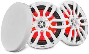 DS18 NXL8 White Marine Speaker - 8", 2-Way, 375W Max, 125W RMS, 100% UV Stable, IP65 Marine Grade Specs, 4 Ohms, Integrated RGB LED Lighting - For All Elements, UTV, ATV & Jeeps (2 Speakers)