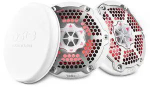 DS18 Hydro NXL-6M/WH - High End Mesh Grill Coaxial Speaker Pair - 2-Way Car Speaker with Integrated RGB Lights - 300 Watt Car Audio System - Water Resistant Speakers - 6.5 Inches, White