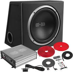 BELVA BPKG112v2 600W Single 12" Car Subwoofer with Ported Enclosure, Monoblock Amplifier, Wiring Kit and Remote Bass Knob