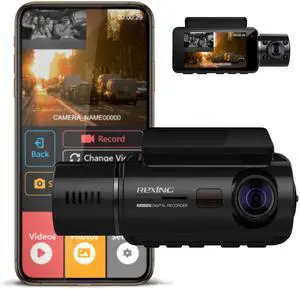 REXING V3 Basic Dual Camera Front and Inside Cabin Infrared Night Vision Full HD 1080p WiFi Car Taxi Dash Cam with Supercapacitor, 2.7" LCD Screen (V3 Basic - Without GPS)