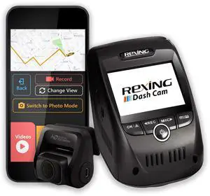 Rexing V1P Pro Dual 1080p Full HD Front and Rear 170° Wide Angle Wi-Fi Car Dash Cam with Built-in GPS Logger, Supercapacitor, 2.4" LCD Screen, G-Sensor, Loop Recording, Mobile App, Parking Monitor