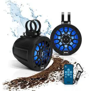 BOSS Audio Systems MPWT50RGB ATV UTV Marine Boat 5.25 Inch Stereo Wake Tower Speakers  Full Range, 2 Way, IPX6 Weatherproof, Multi-Color Illumination, 500 Watts Per Pair, Golf Cart Compatible
