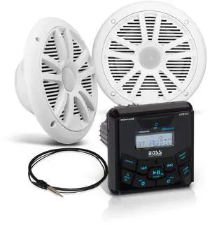 BOSS Audio Systems MCKGB450W.6 6.5 Inch Speakers & Marine Boat Gauge Stereo - Bluetooth Head Unit, No CD DVD Player, AM/FM Radio Receiver, NOAA Weather Band, IPX6 Weatherproof, USB