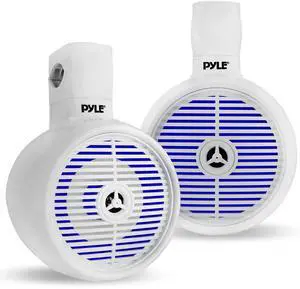 PyleUsa 8 Waterproof Off-Road Speakers - 300W 2-Way Marine Wakeboard Tower Sound System w/LED Light, Full Range Outdoor Stereo Speaker for Car, ATV, UTV, Jeep, Boat, Includes Brackets (White)