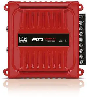 Banda Audioparts BD400.4RED Four Channel 4 x 100 Watt Rms Full Range Car Audio Amplfier 4 Ohms Bridged with Optional Use Low or High Pass Filters Red