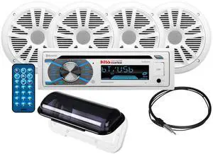BOSS Audio Systems MCK508WB.64S Marine Boat Bluetooth Stereo & 6.5 Inch Speakers  CD DVD Player, AM/FM Radio Receiver Head Unit, Dipole Antenna