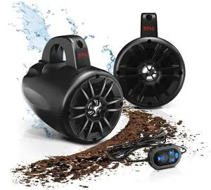 BOSS Audio Systems BM40AMPBT ATV UTV Waketower Speaker System - Bluetooth, 500 Watts of Power Per Pair, 4 Inch Woofer, Full Range, 2 Way, Marine grade, Weatherproof, Sold in Pairs