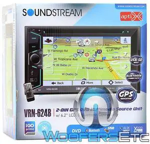 Soundstream VRN-624B, 6.2 Inch Double Din Car Stereo, Navigation LCD Touchscreen Multimedia Receiver, GPS Bluetooth Audio Video in-Dash