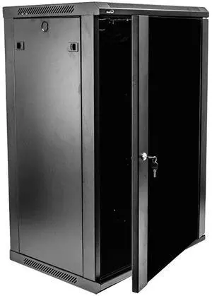 Navepoint 18U Deluxe IT Wallmount Cabinet Enclosure 19-Inch Server Network Rack with Locking Glass Door 16-Inches Deep Black