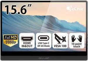 GeChic M505T 15.6 inch FHD 1080p Portable Touchscreen Monitor USB Type-C Input, HDMI Input/Output, DC-in Port, Daisy Chain Display for Conference, Factory, Industry, Gaming, Foldable Screen