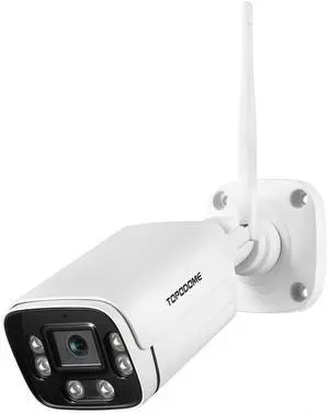 Topodome Wi-Fi Bullet Security Camera Outdoor,1080P RTSP IP WiFi Surveillance Camera, Humanoid Detect/ 2-Way Audio/Siren Alarm/SD Card/Night Vision, Weatherproof IP66 Metal Case (White)