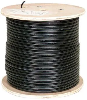Vertical Cable Cat6, UTP, UV Jacket, Outdoor, CMX, Messenger, 1000ft, Black, Bulk Ethernet Cable, Wooden Spool