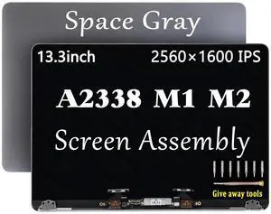 GBOLE A2338 M1 M2 2020 Screen Replacement for MacBook Pro Retina M1 M2 A2338 EMC 3578 8162 MYD83 MYD92 MYDA2 MYDC2 MNEQ3 MNEP3 MNEJ3 Full LED LCD Screen Display Assembly Grey