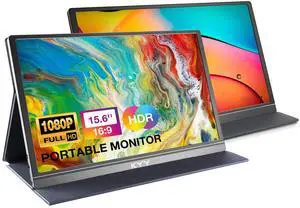 KYY 15.6'' Portable Monitor Bundle [K3 Grey & K3-1 Black] 1080P FHD USB-C Laptop Monitor HDMI Computer Display HDR IPS Gaming Monitor w/Smart Cover & Dual Speakers, for Laptop PC Phone PS4 Xbox Switch